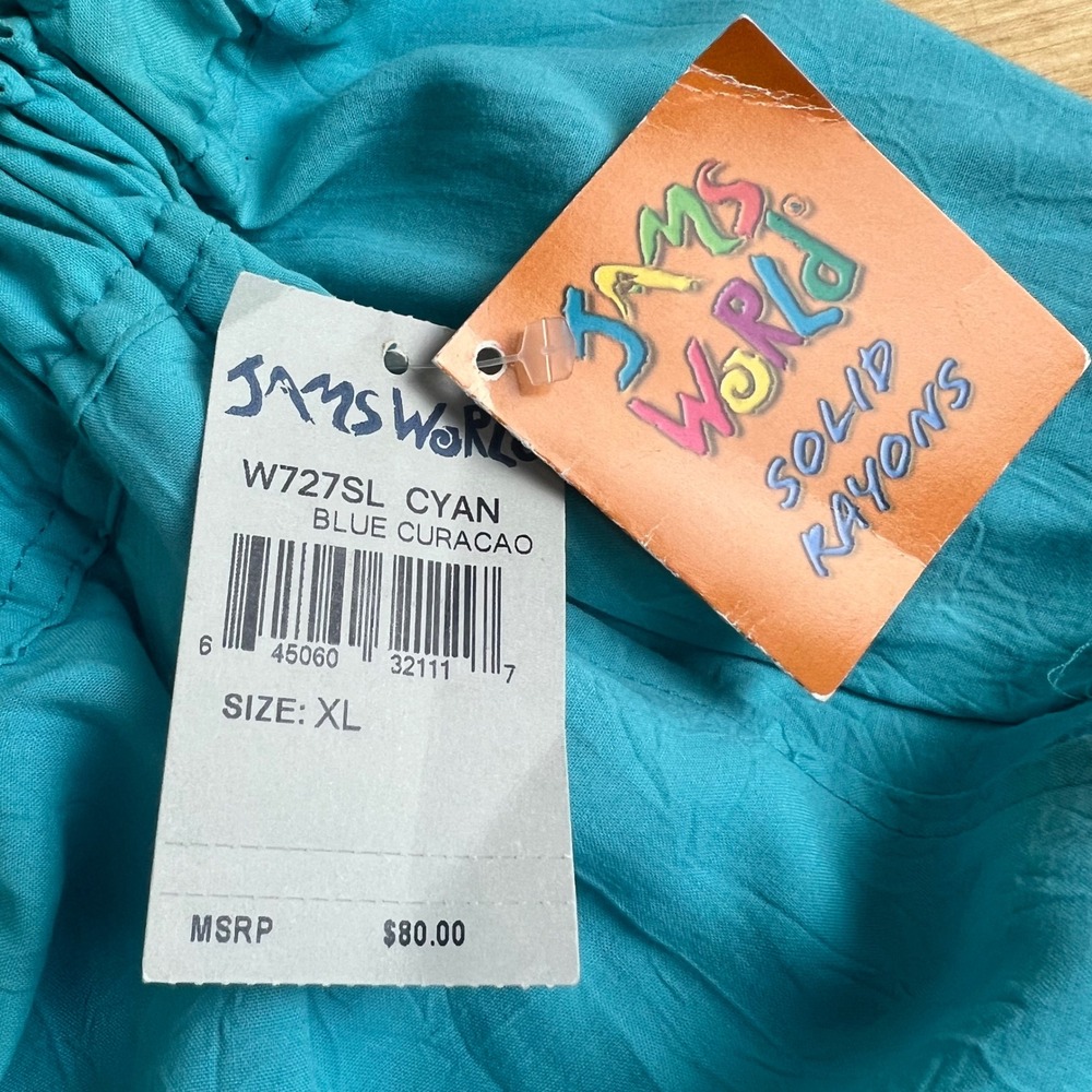 Jams World Pants Solid Rayon Cyan Blue Curacao Womens Size XL New Wide Leg - Picture 7 of 15